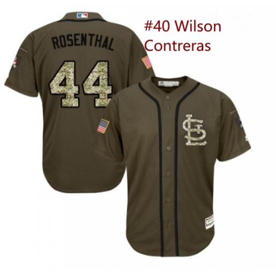 Youth Majestic St Louis Cardinals 40 Wilson Contreras Green Salute to Service MLB Jersey